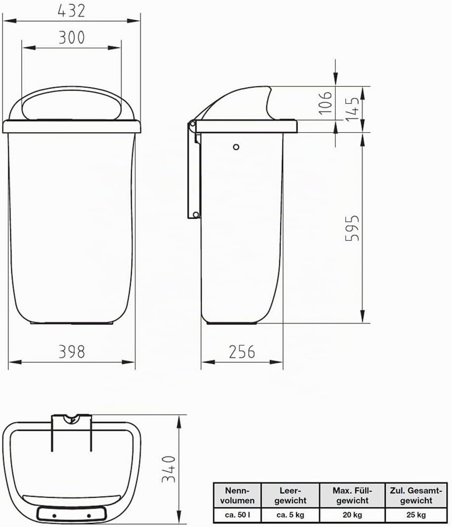 SULO Papierkorb Mülleimer Aussenbereich DIN PK, Inhalt 50 l - Blau