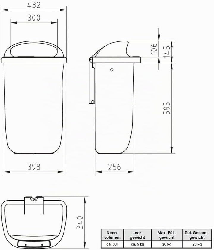SULO Papierkorb Mülleimer Aussenbereich DIN PK, Inhalt 50 l - Blau