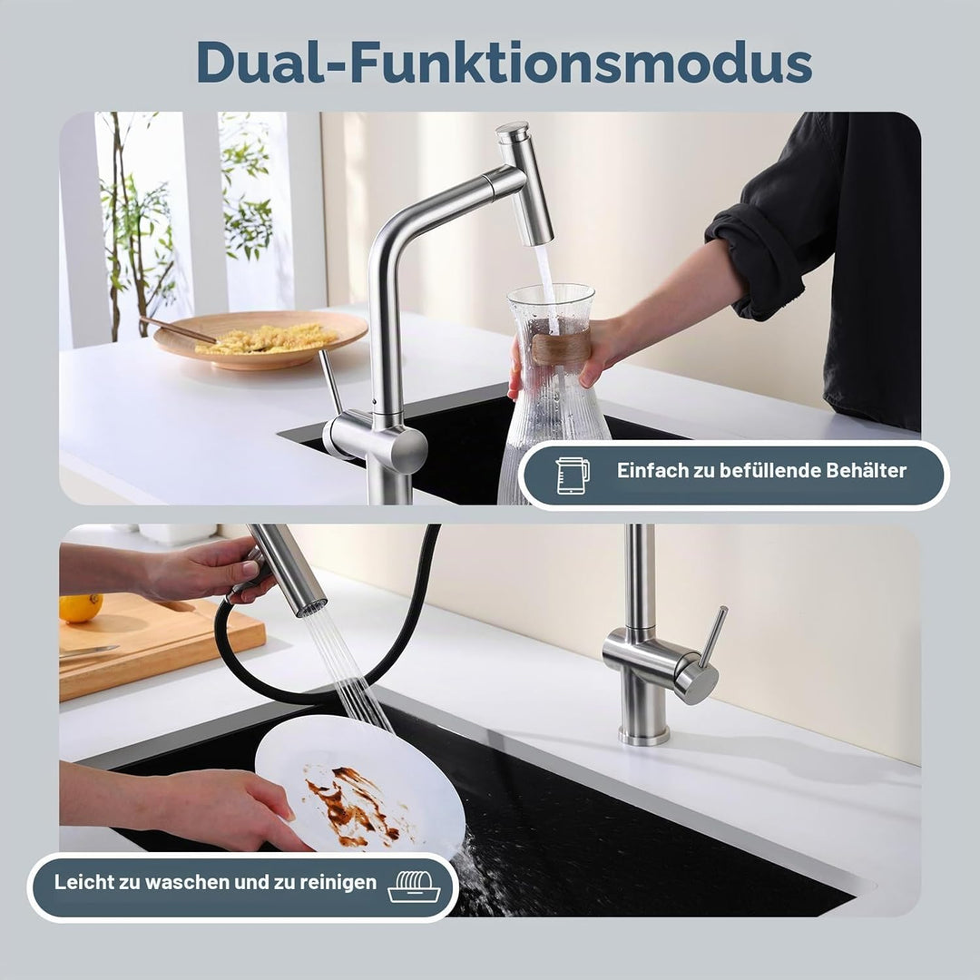 Wasserhahn Küche mit 2 Modi, Hochdruck Küchenarmatur mit Brause Ausziehbar, Schwenkbar, Einhebel Spü