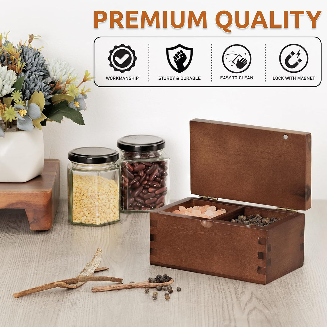 Demigo Salzkeller Akazienholz-Salzbox mit Klappdeckel, 14 x 9,1 x 7,6 cm, 590 ml, grosser Stauraum,