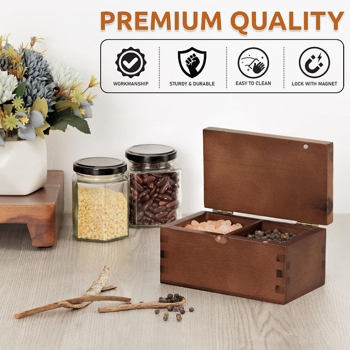 Demigo Salzkeller Akazienholz-Salzbox mit Klappdeckel, 14 x 9,1 x 7,6 cm, 590 ml, grosser Stauraum,