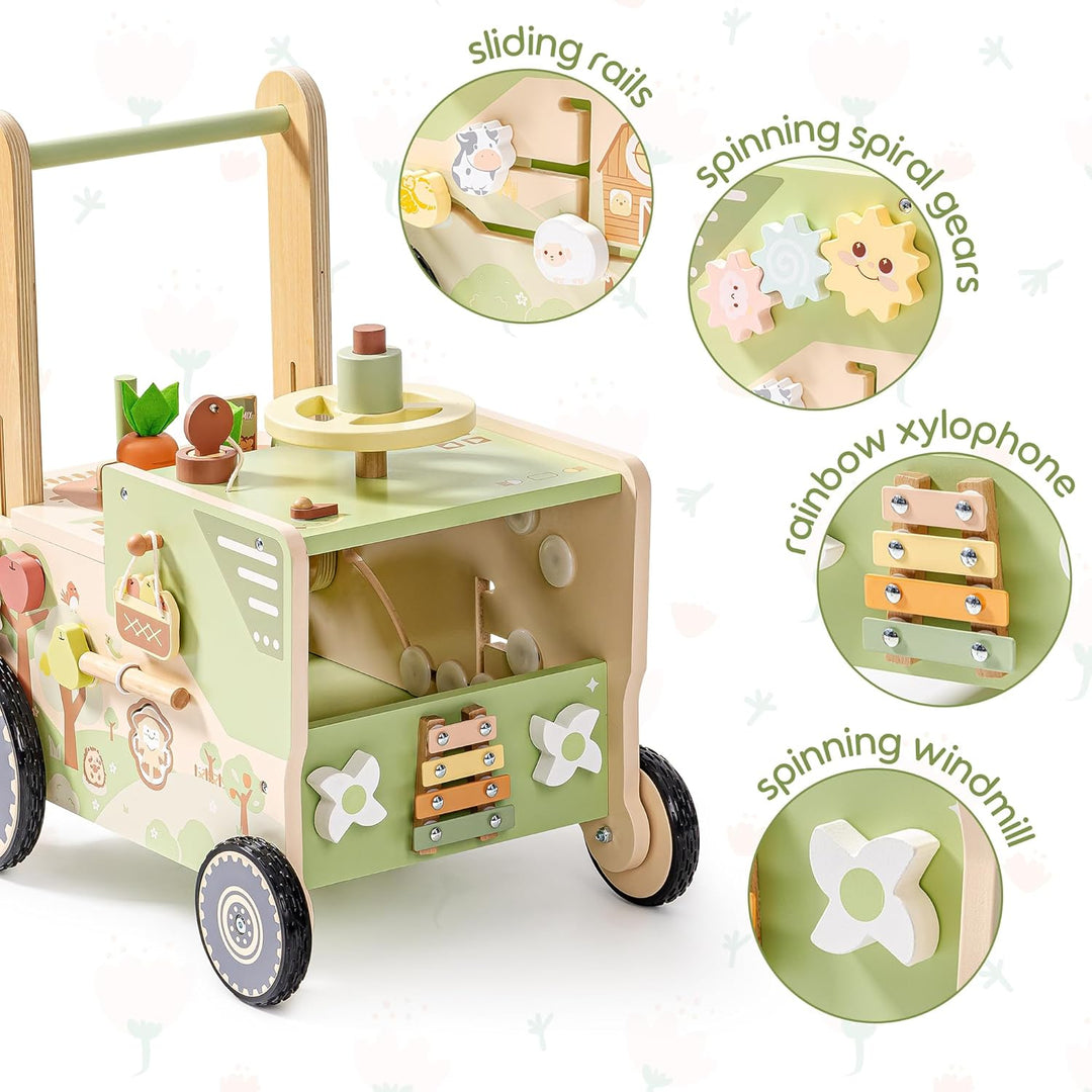 ROBOTIME Lauflernwagen Holz, Baby Lauflernhilfe im Bauernhof-Thema mit Rädern, Geschwindigkeits und