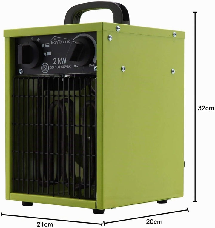 Tronitechnik® Elektroheizer Heizlüfter Bauheizer 2 KW mit integriertem Thermostat elektrisch Heizger