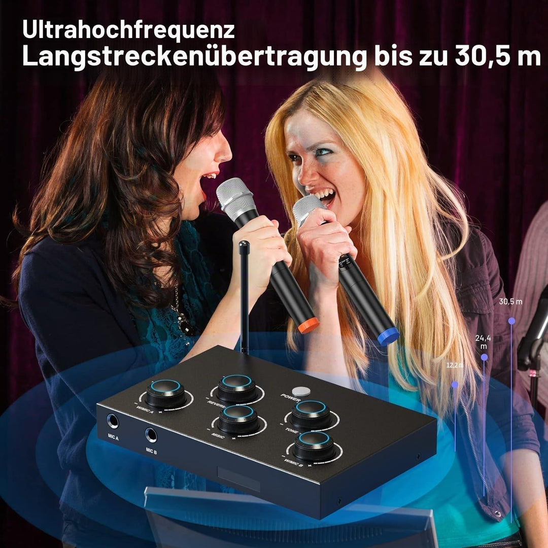 DIGITNOW! Karaoke Mikrofon Kabellos, Bluetooth Karaoke Anlage mit Drahtloses Mikrofon, Dual Funkmikr