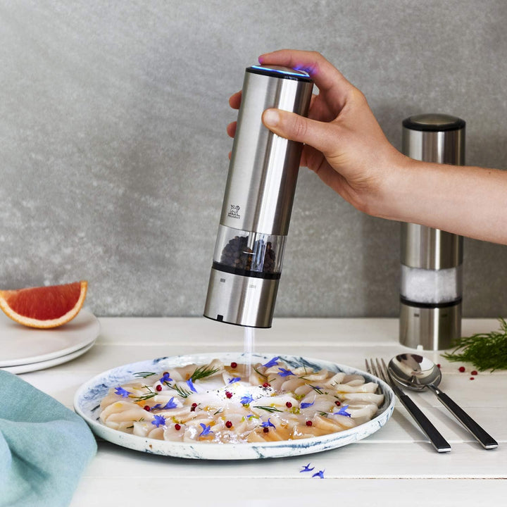 PEUGEOT - Elektrische Pfeffermühle Elis Sense u‘Select 20 cm + Pfefferfläschen mit Einfülltrichter -