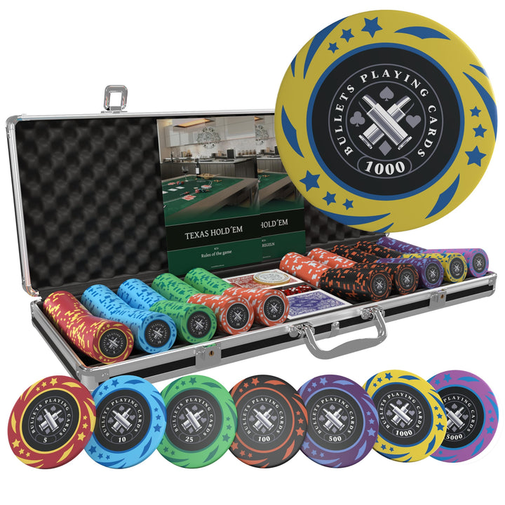 Bullets Playing Cards, Pokerset Janice, Pokerkoffer mit 500 Kunststoff Pokerchips mit Werten, inkl.