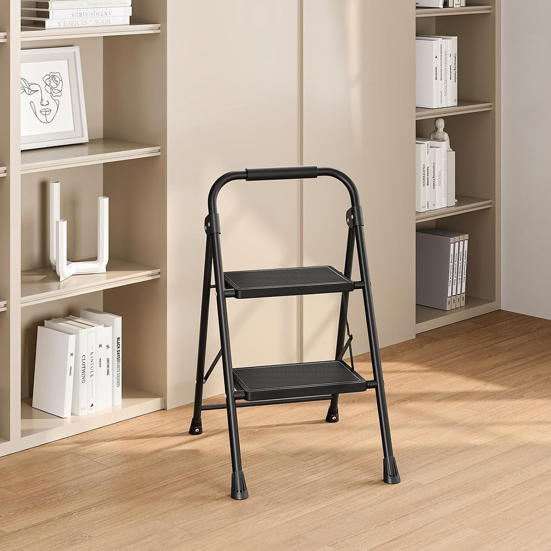 KINGRACK 2 Stufen Kleine Leiter, Trittleiter mit Anti-Rutsch, Breitem Pedal | Tritthocker Klappbar m