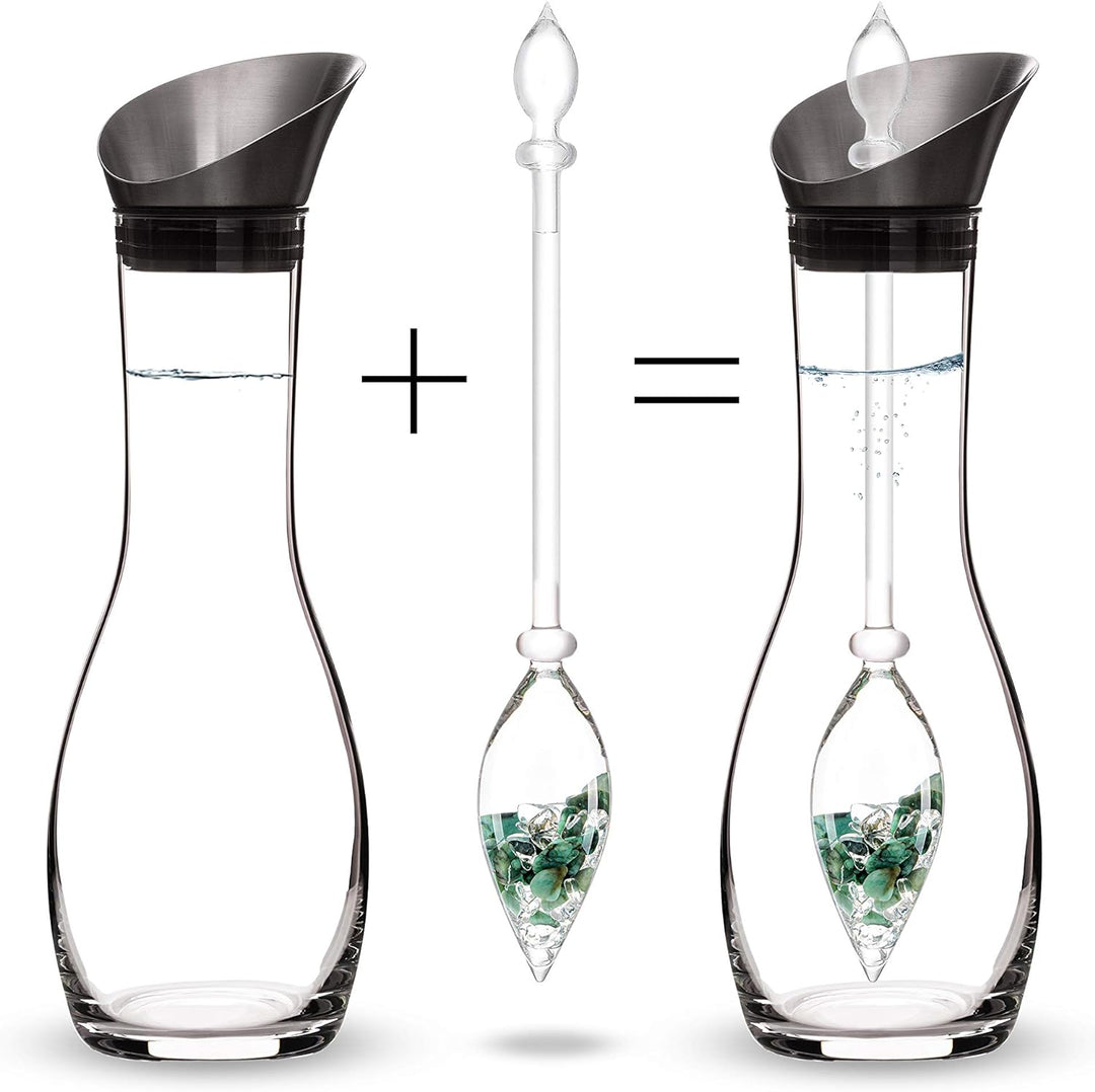 VitaJuwel Vitality Edelsteinwasserset für Zuhause (Karaffe Era & Phiole) mit Smaragd & Bergkristall