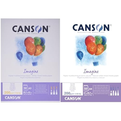 Canson 200006007 Imagine Mix-Media Papier, A3, rein weiss &amp; 200006008 Imagine Mix-Media Papier, A4,
