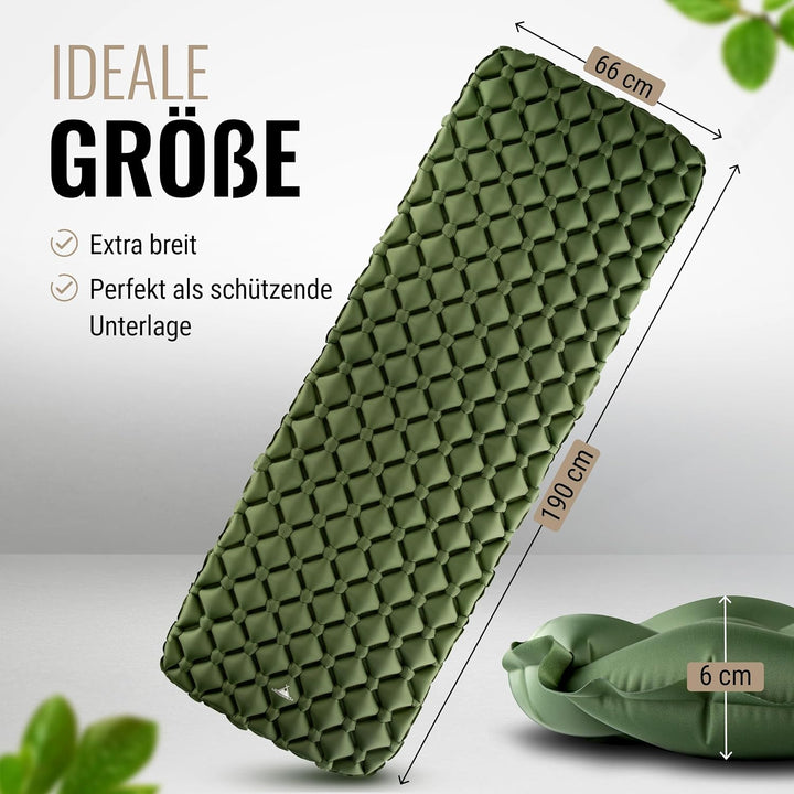 WANDERFALKE® 550g Ultraleichte Aufblasbare Isomatte - (XL-Breite 66cm) - Camping Matratze mit Kleine