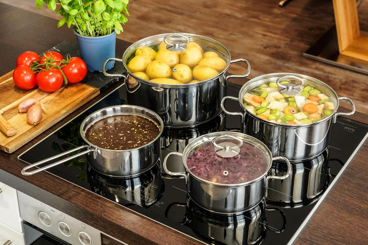 Kopf Topfset Merkur aus Edelstahl - Induktionstöpfe mit Schüttrand, Literskala und Glasdeckel – 4-te