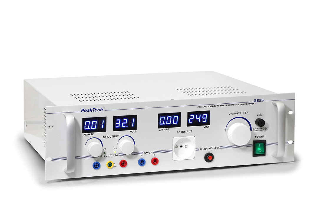 PeakTech P 2235 Trenntransformator 0-250 V AC regelbar (4,5A) und DC Labornetzgerät 0-30 V / 0-5A