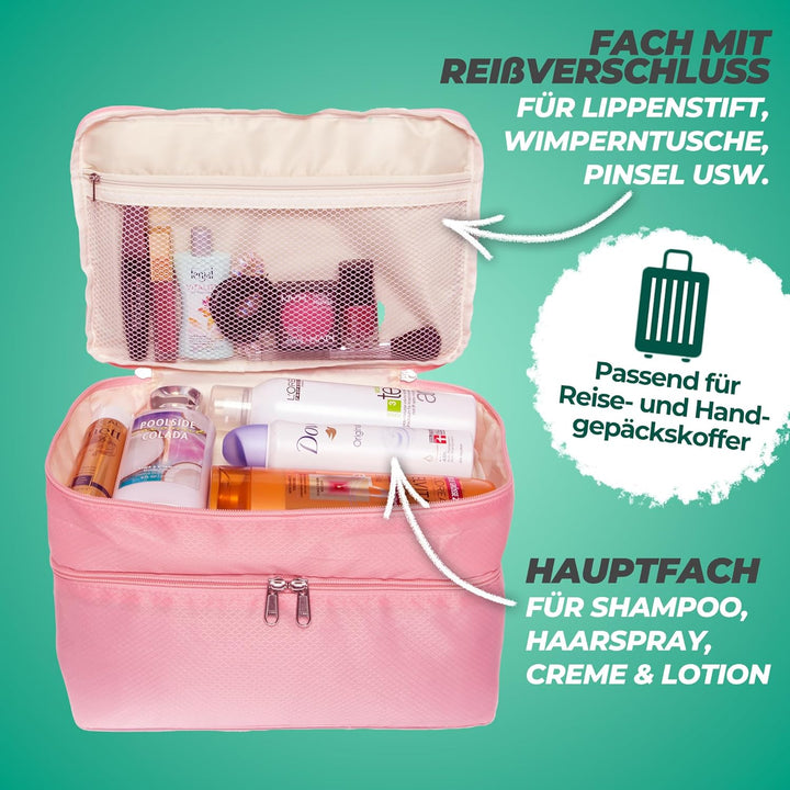 Extra grosser Reise Organizer für Damen, Premium Kosmetiktasche und Kulturtasche für Unterwäsche, Ko