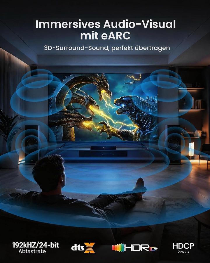 Silkland 8K HDMI 2.1 Kabel 1.5m [Zertifiziert] 4K@120Hz eARC HDR10+ für PS5 Pro, 48Gbit/s Ultra High