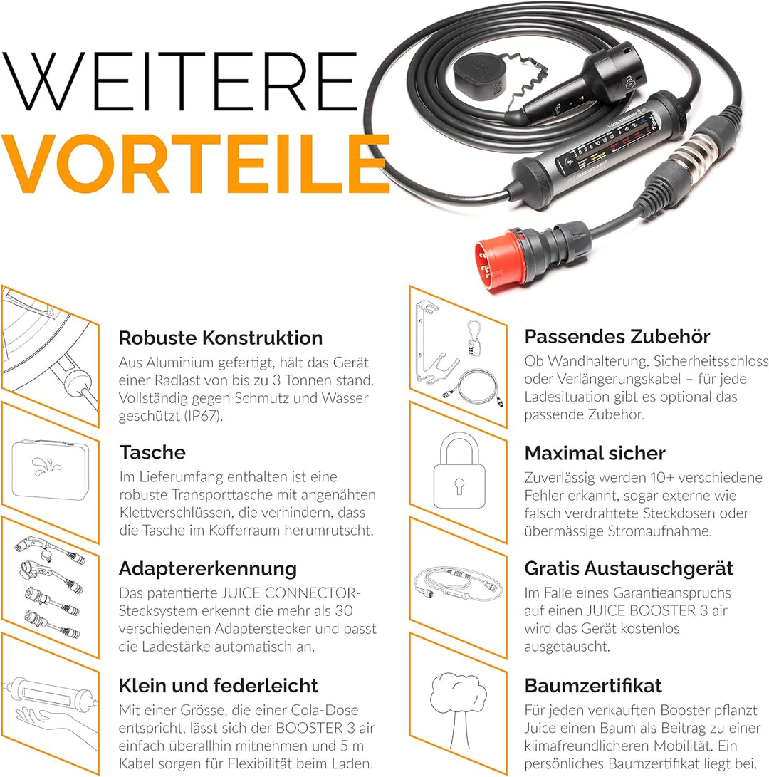 smartJuice Juice Booster 3 air - Typ 2 Ladekabel 11kW | Mobile Wallbox ohne Installation. Einfach an