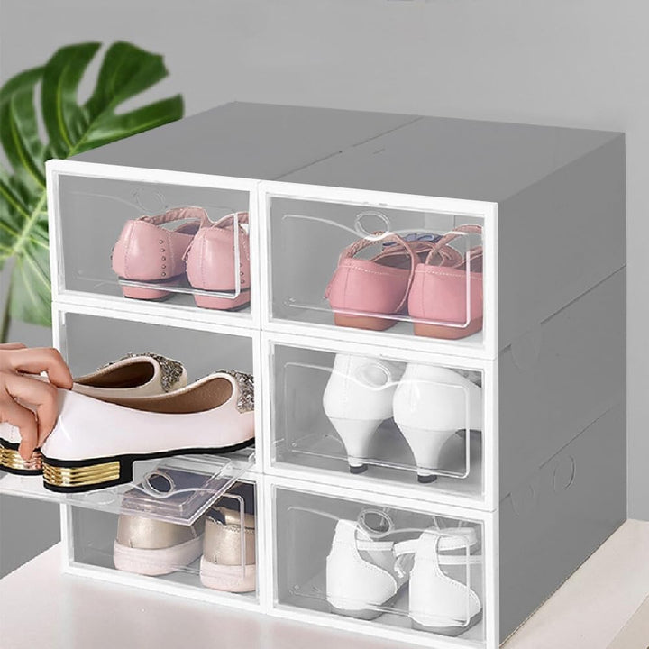 ZOLTA Schuhboxen Set 10 Stück stapelbar Aufbewahrungsboxen 33x23x14 cm Grau mit transparenter Klappt