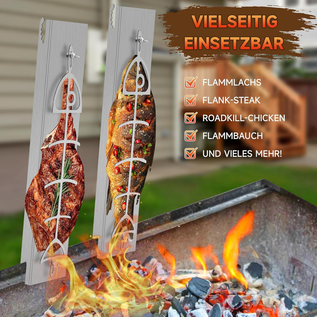 Flammlachsbrett Lachsbrett aus Edelstahl für Feuerschale und Kugelgrill Grill Feuerstelle Feuerschal