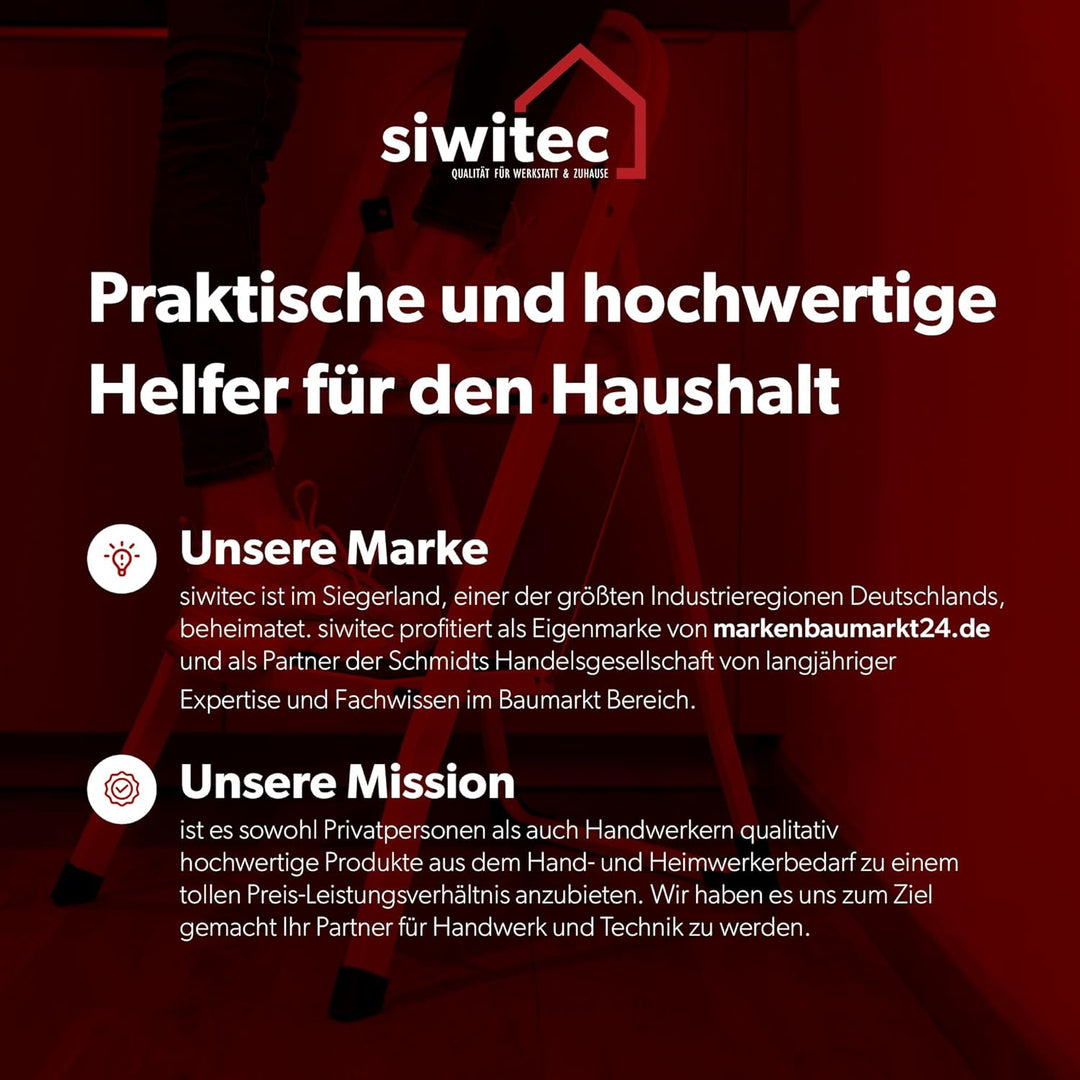 siwitec Klapptritt aus Stahl mit 2 Stufen, anthrazit, kleine Leiter mit Anti-Rutschmatten, 150 kg Tr