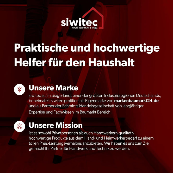 siwitec Klapptritt aus Stahl mit 2 Stufen, anthrazit, kleine Leiter mit Anti-Rutschmatten, 150 kg Tr