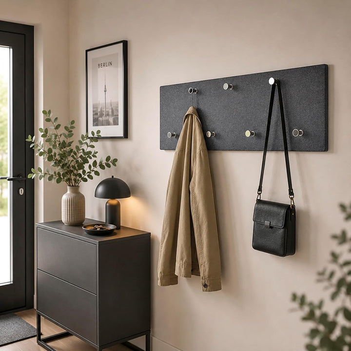HAKU Möbel Wandgarderobe, MDF, granitoptik-chrom, B 80 x T 6 x H 30 cm, Granitoptik-chrom