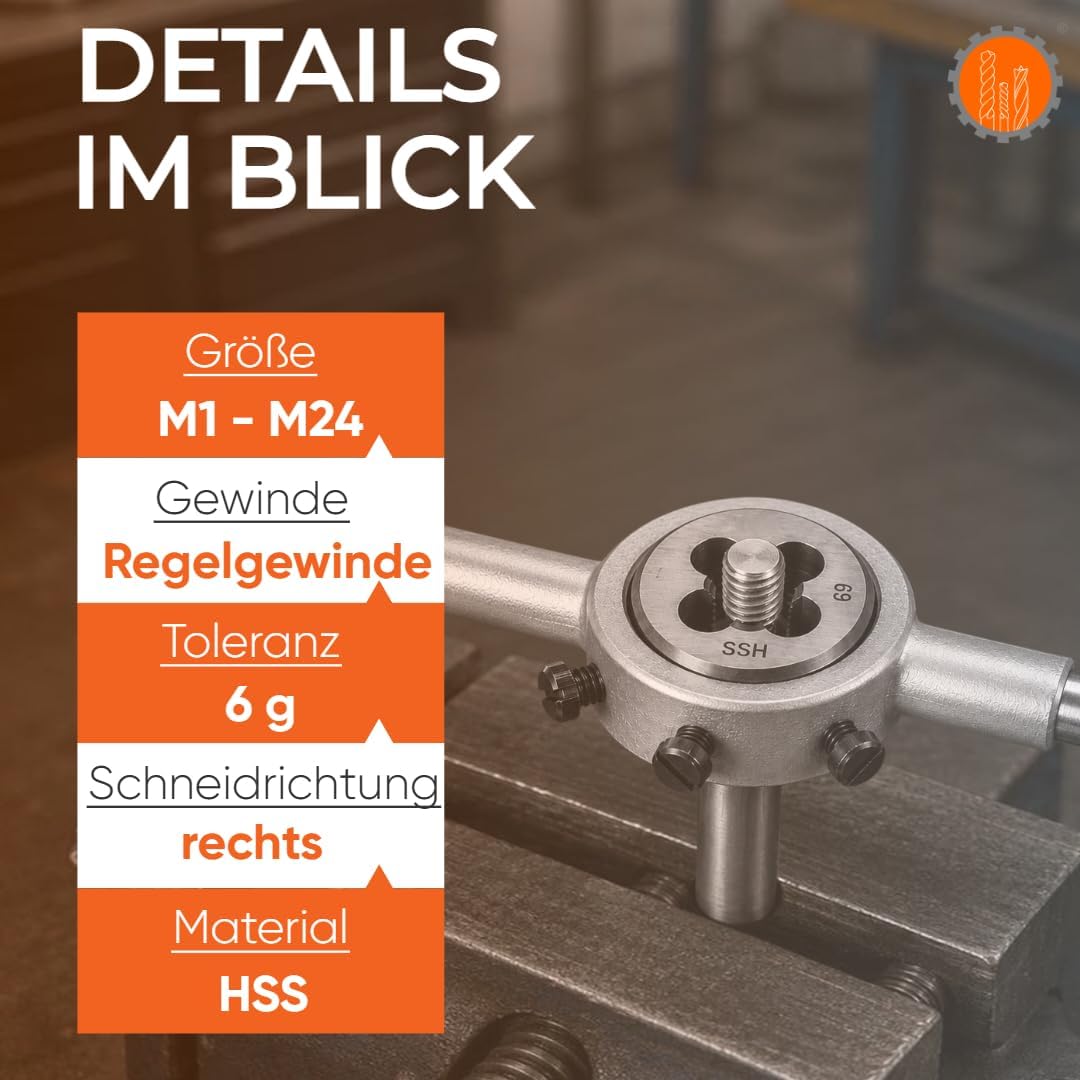 HSS Schneideisen Aussengewindeschneider metrisches Regelgewinde M24 M 24 x 3,00, M 24 x 3,00