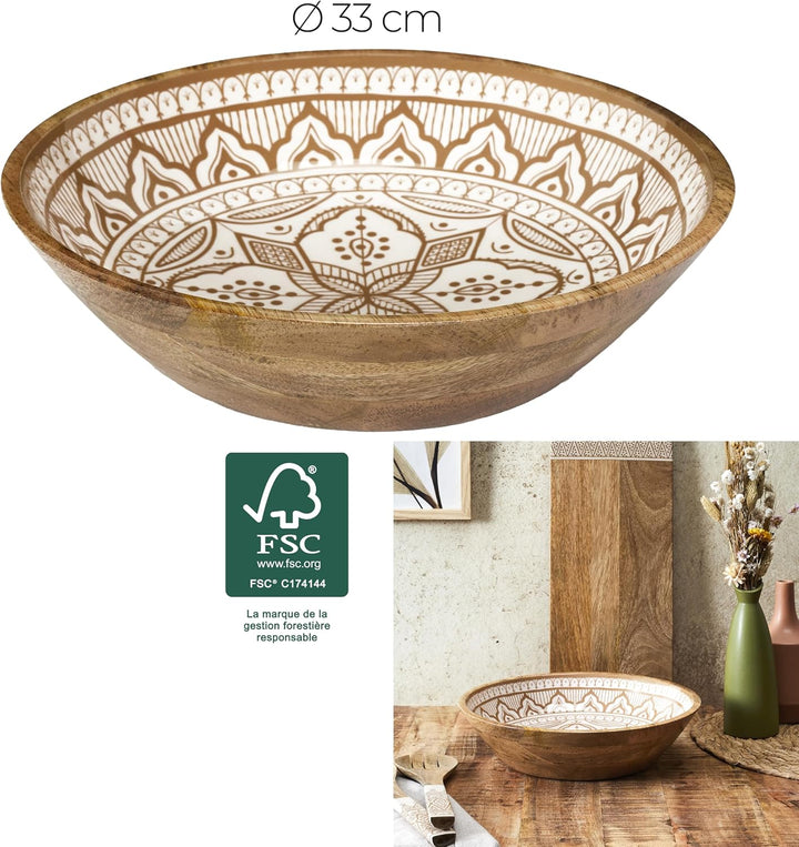 HOME DECO FACTORY, KA0570, Dune Mango Wood Terracotta Salad Bowl, Elegant and Modern Design, Ideal f