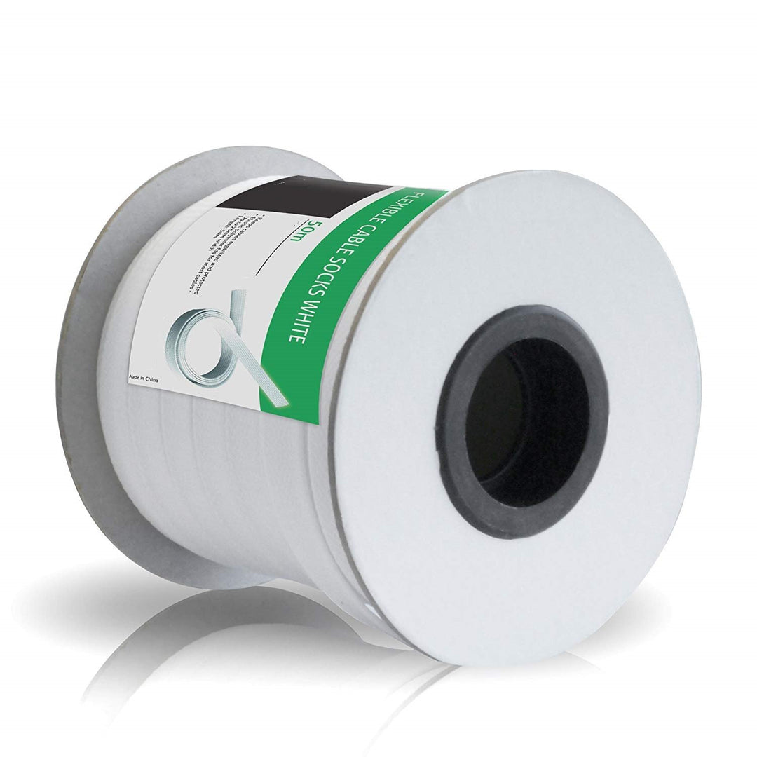 conecto CC50317 Universeller Polyester-Kabelschlauch, selbst zusammenziehend, Ø 20mm, Rolle 50m, wei