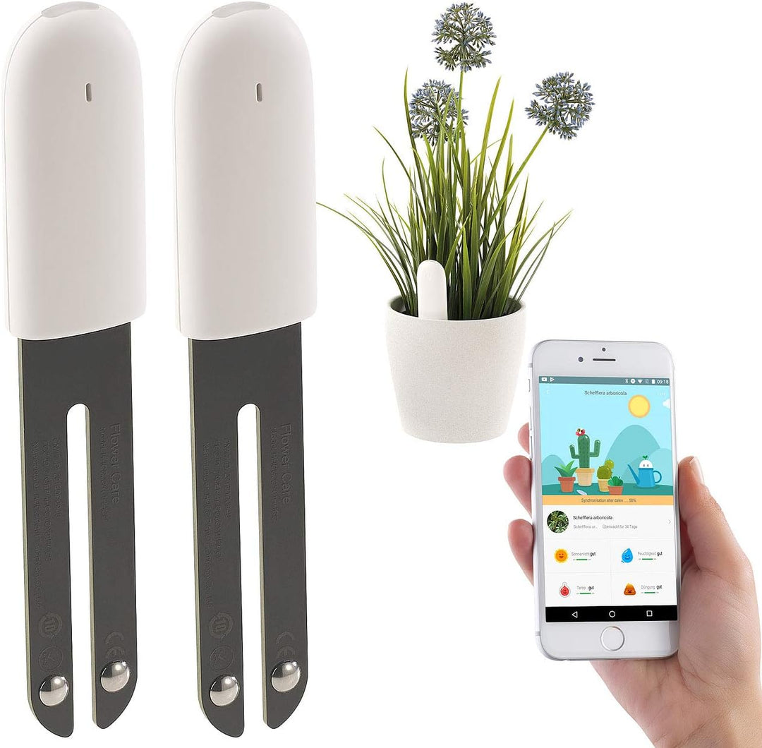 Royal Gardineer Zubehör zu Plant Sensor: 2er-Set 4in1-Pflanzensensoren mit Bluetooth und App-Kontrol