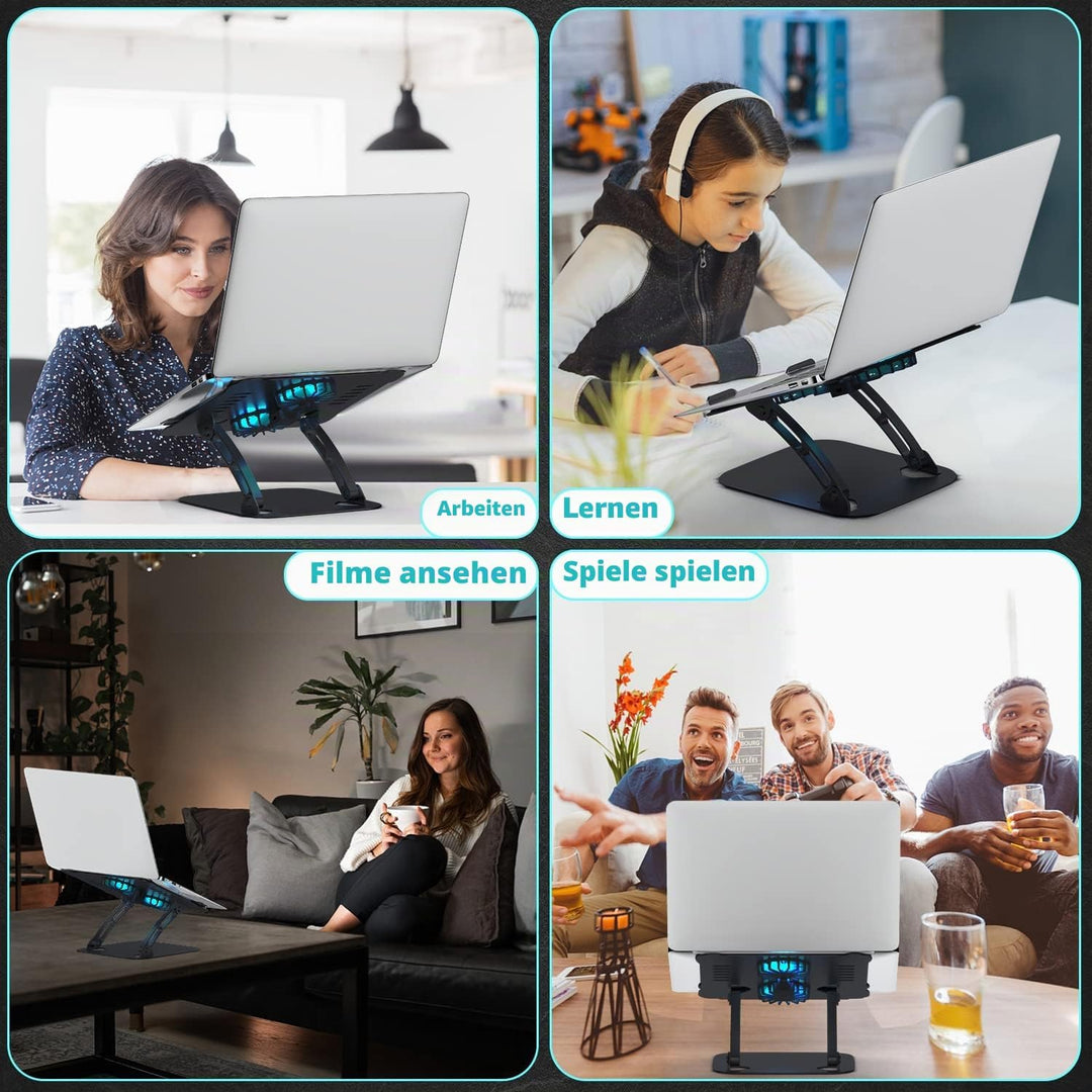 Laptop Ständer Höhenverstellbar mit RGB Lüfter, Faltbarer Stand aus Aluminiumlegierung, Belüfteter L