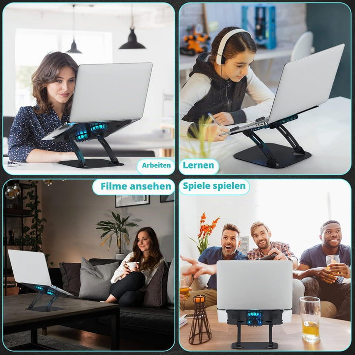 Laptop Ständer Höhenverstellbar mit RGB Lüfter, Faltbarer Stand aus Aluminiumlegierung, Belüfteter L