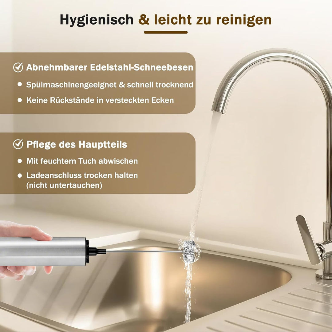 Milchschäumer Elektrisch USB-C mit 5 Wechselbaren Edelstahl-Schneebesen–2 Einstellbare Geschwindigke