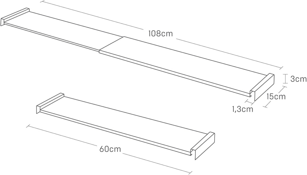 Yamazaki 1732 TOWER Extendable Drawer Shelf, black, Steel, 60~108 x 15 x 3 cm Schwarz, Schwarz