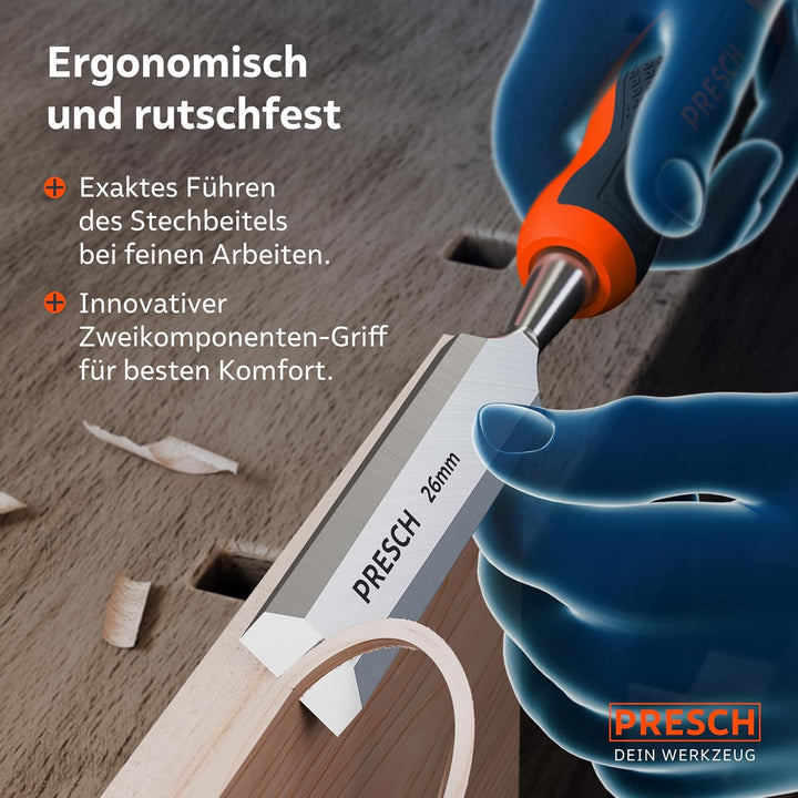 Presch Stechbeitel Set für Holz 10tlg. - Fertig geschliffene Stechmmeisen (6, 10, 12, 16, 18, 20, 24