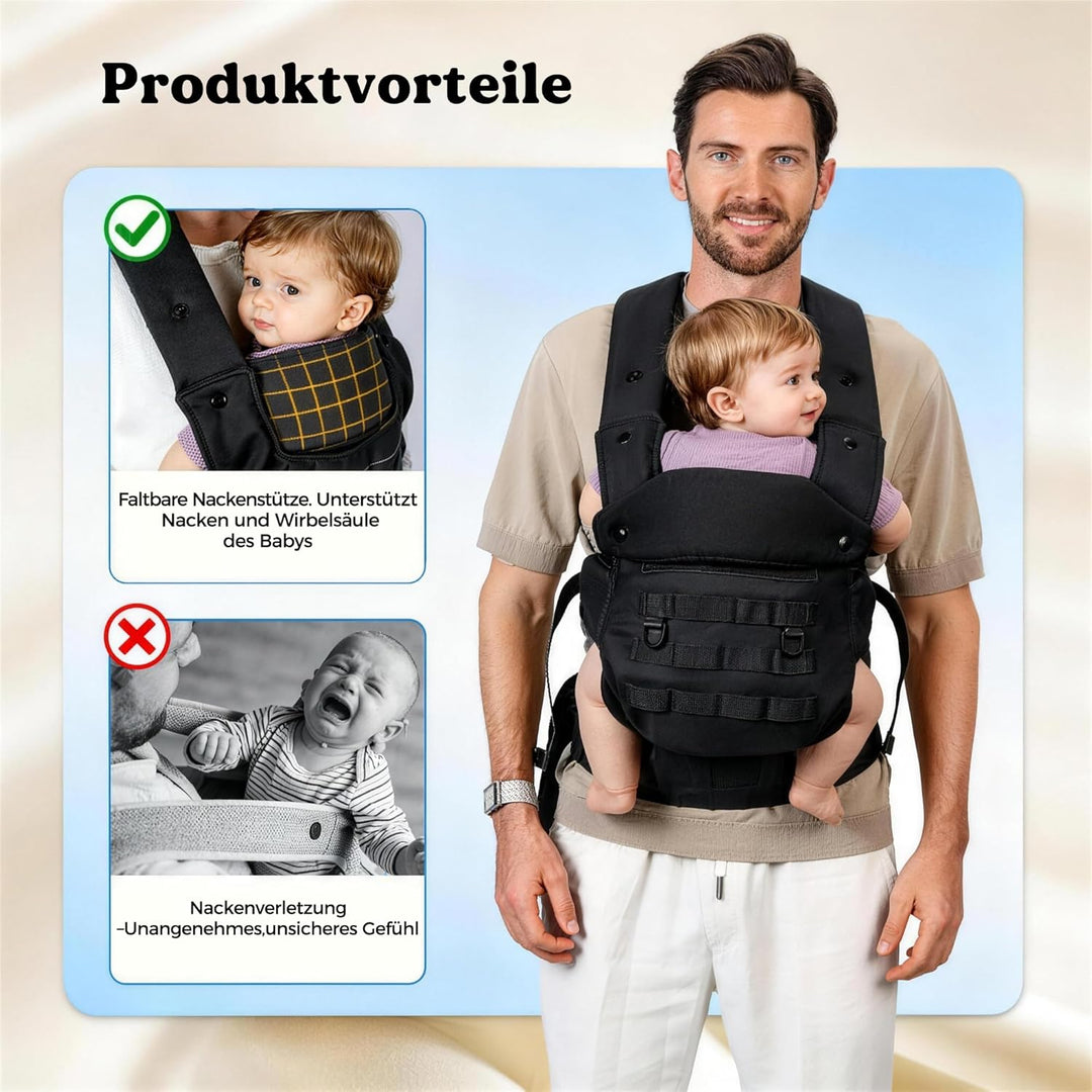 Taktische Babytrage für Väter, Baby Carrier für Kleinkind (4-36 Monate) - 3-in-1 Ergonomische M-Trag
