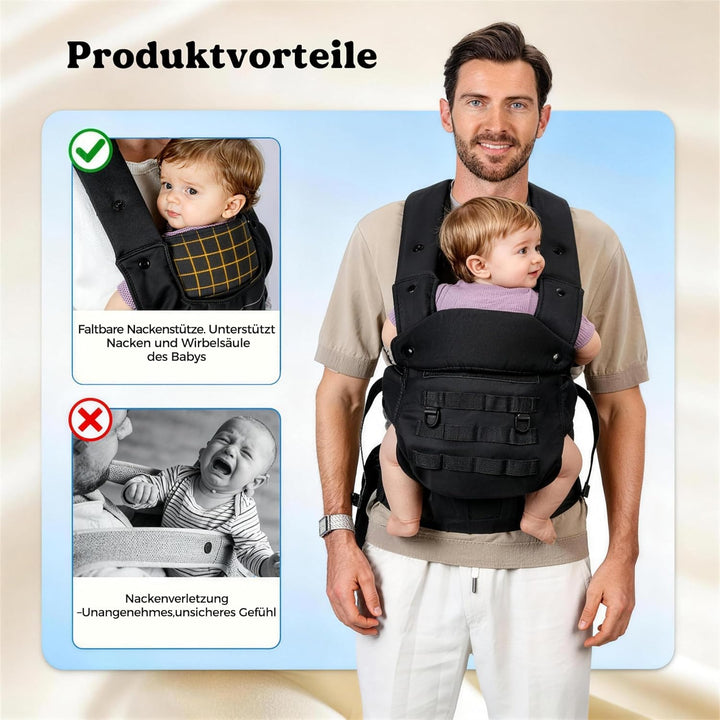 Taktische Babytrage für Väter, Baby Carrier für Kleinkind (4-36 Monate) - 3-in-1 Ergonomische M-Trag
