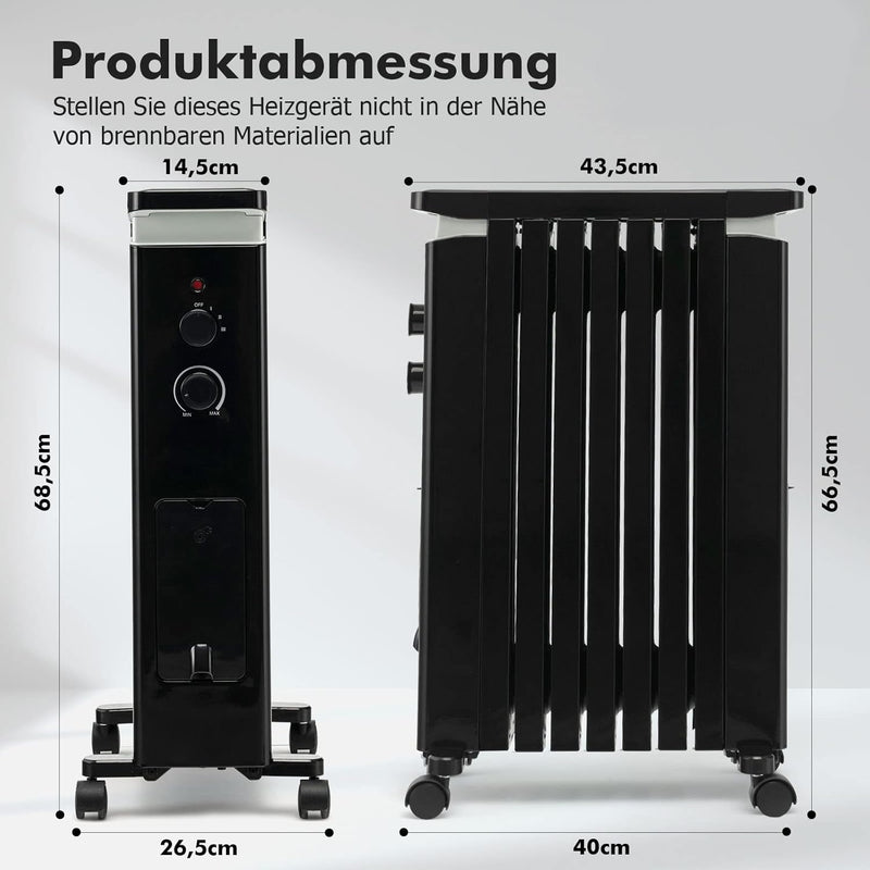 COSTWAY 1500W Ölradiator 7 Rippen Heizkörper 5-35℃, elektrische Heizung 3 Heizstufen mit Räder, Befe