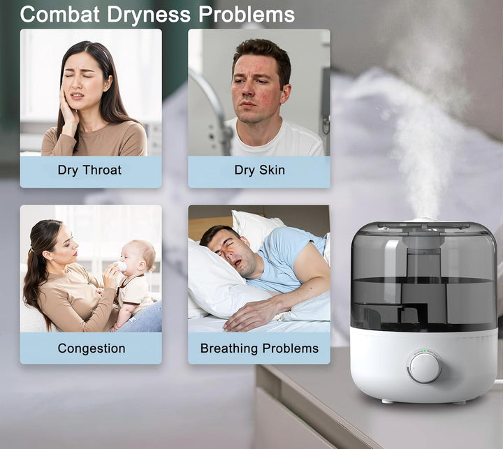 3L Grosse Top-Fill-Luftbefeuchter für Schlafzimmer, Nebel-Luftbefeuchter mit 360°-Doppeldüsen, Wasse