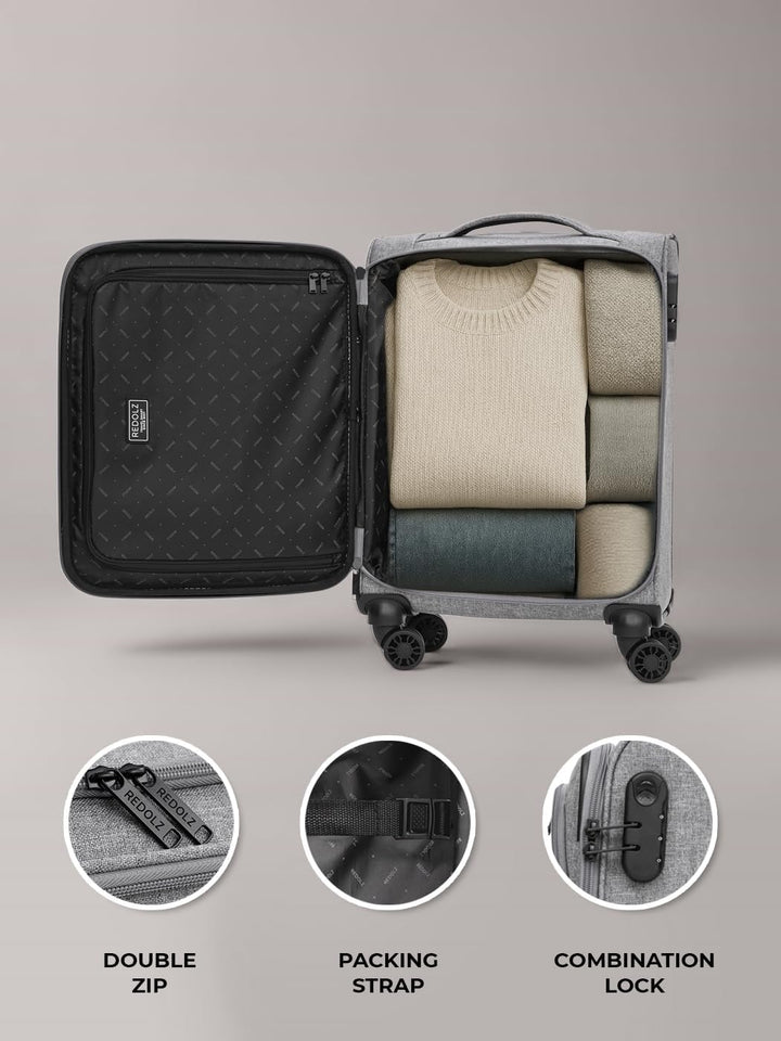 REDOLZ Cabin Weichschalen Kabinen-Koffer | Leichter Trolley mit 4 Doppelrollen für Damen & Herren 37