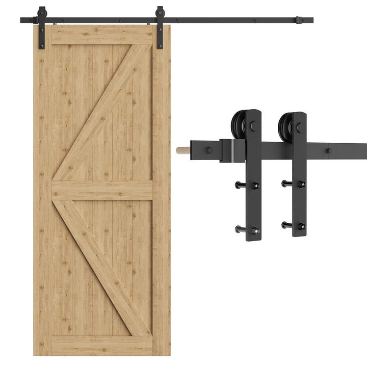 TSMST 6.7FT/202cm Schiebetürsystem Komplett-Set für Schiebetüren,Schwarz Schienen-Kit Passend für ei