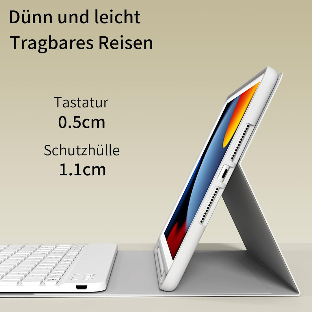Tastatur Hülle für iPad 10,2 Zoll 9. 8. 7. Generation 2021 2020 2019, Abnehmbarer Bluetooth QWERTZ K