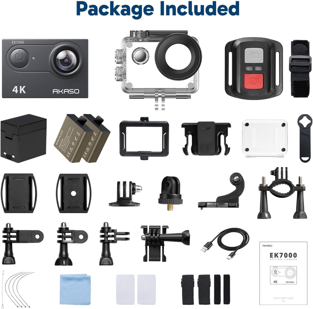 AKASO Action Cam,4K30FPS 20MP WiFi Unterwasserkamera 170°Ultra Weitwinkel Full HD Action Kamera mit