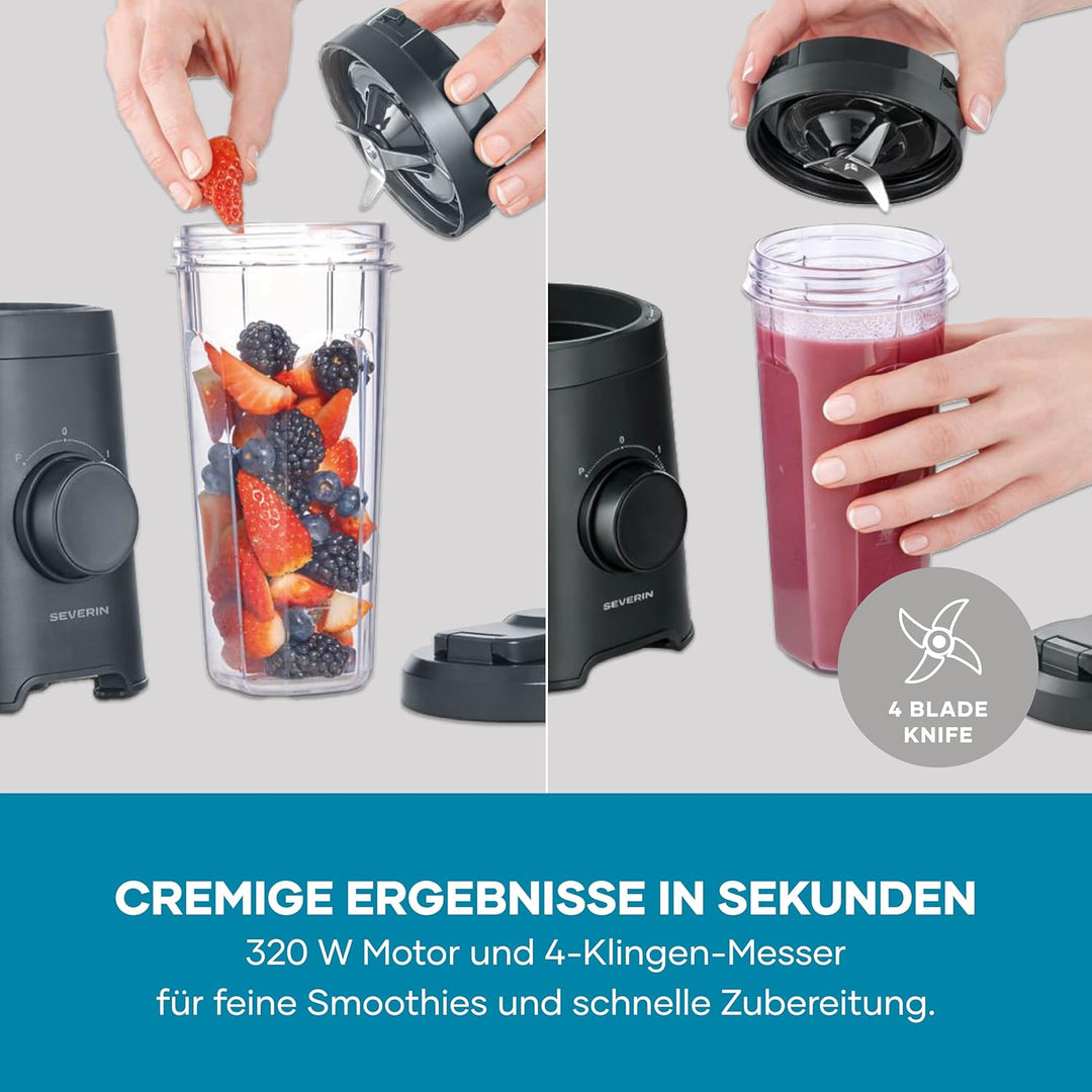 Severin Mixer & Smoothie Maker, Mix & Go, 2 Trinkbehälter á 600ml, spülmaschinengeeignet, Standmixer