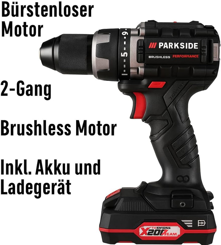 PARKSIDE PERFORMANCE Akku-Bohrschrauber PABSP 20 Li C4, 20V, 60 Nm, 2-Gang, Brushless Motor, inkl. A