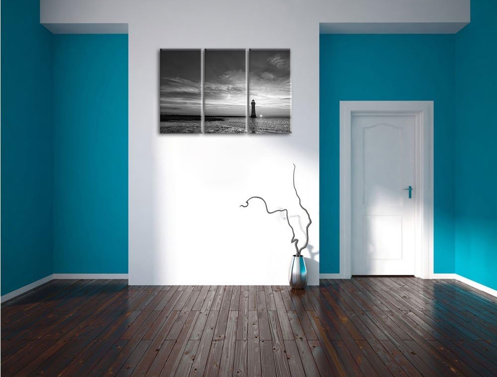 Pixxprint Leuchtturm im Sonnenuntergang / 3-Teilig/Gesamtmass 120cm Leinwandbild bespannt auf Holzra