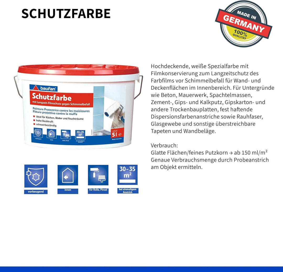 Baufan Antischimmelfarbe - 5l I Schimmel Wandfarbe mit Filmkonservierung zum Langzeitschutz vor Schi