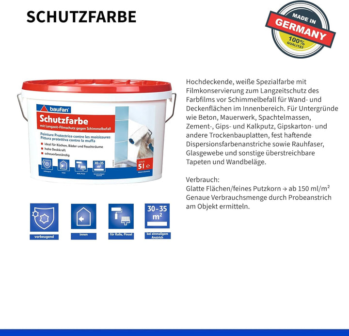Baufan Antischimmelfarbe - 5l I Schimmel Wandfarbe mit Filmkonservierung zum Langzeitschutz vor Schi
