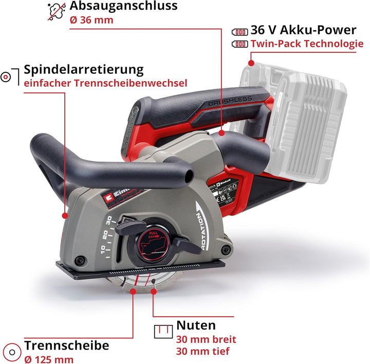 Einhell Professional Akku-Mauernutfräse TP-MA 36/30 Li BL Power X-Change (36 V, Schnittbreite bis 30
