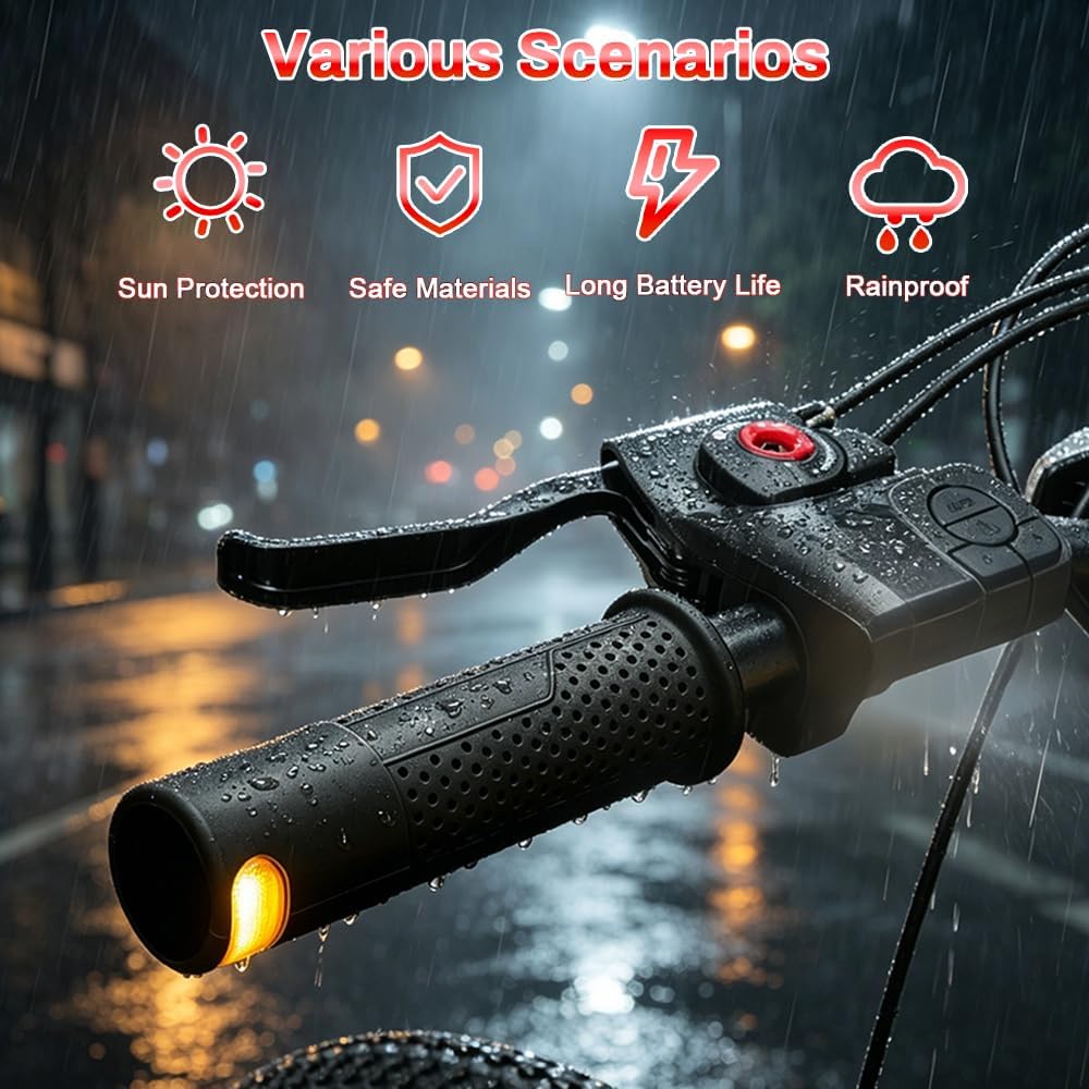 Blinker E Scooter Nachrüsten Set, Lenkergriffe für Elektroroller mit Integrierten Blinkern, IPX4 USB