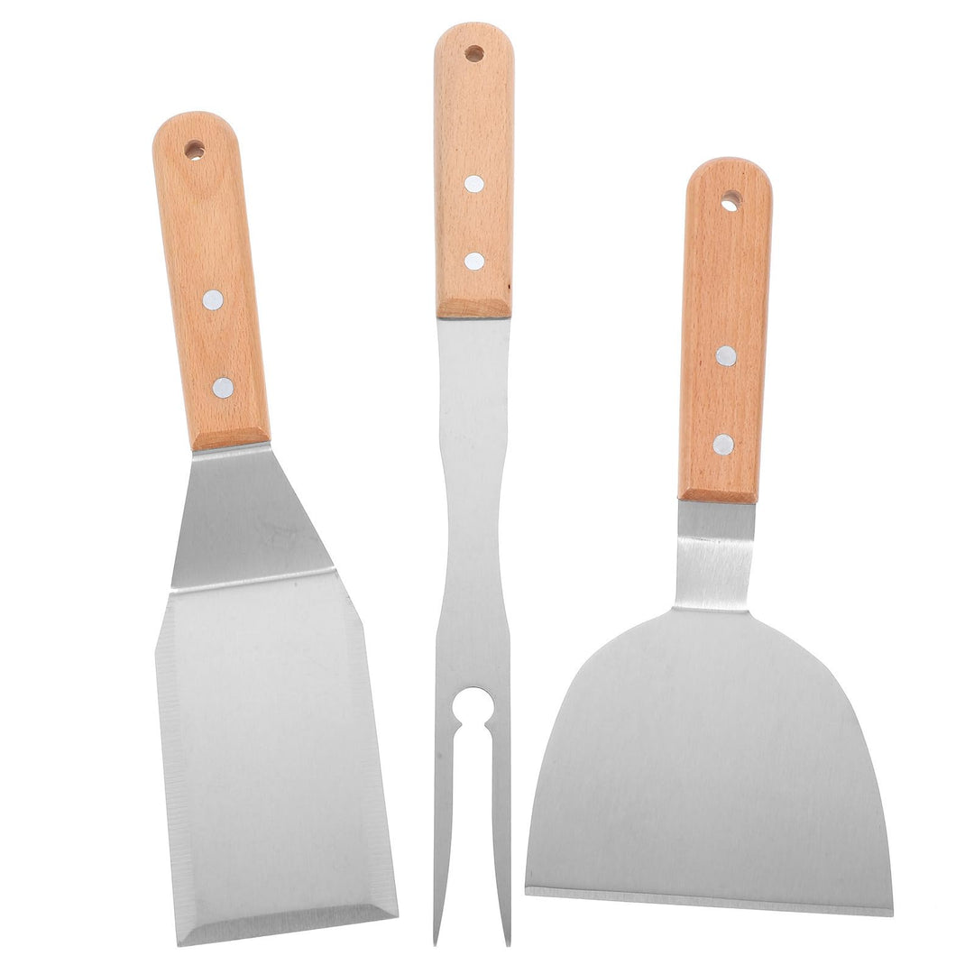 Grillbesteck Leichtem Design 3 Stück aus Edelstahl und Holz mit Multifunktionalem Spatelwender Geeig