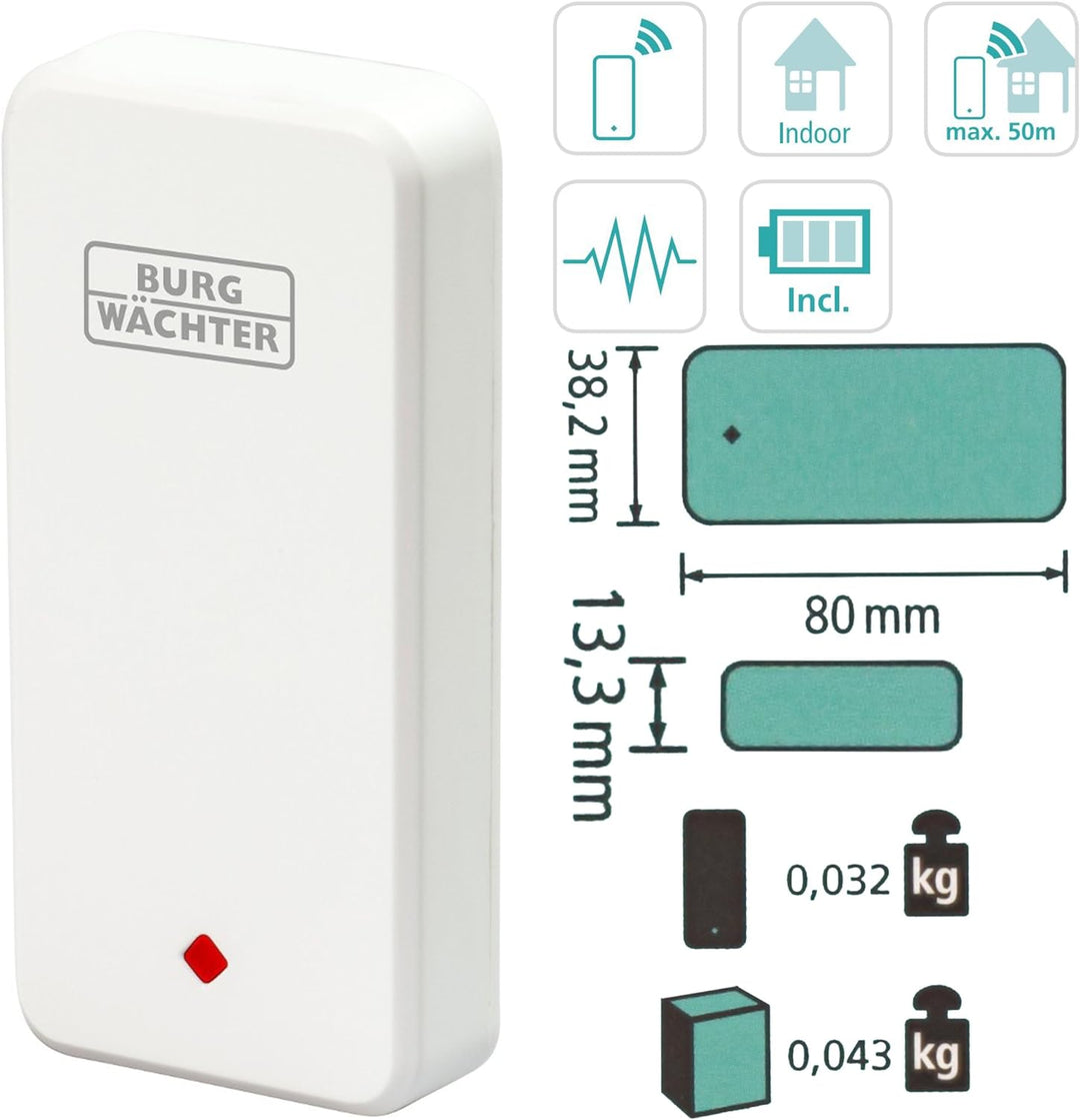 Burg Wächter Vibrations-Sensor innen, batteriebetrieben, Erschütterung Alarm, mit BURGprotect Smart